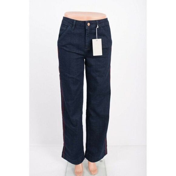 Boden Womens Windsor Wide Leg Jeans Trousers UK 10 US 6 Blue Red Piping T0210 - Picture 1 of 9